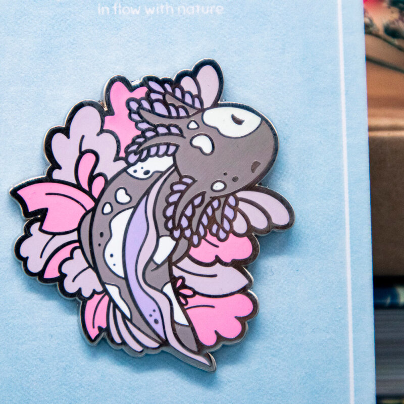 Coral Speckled Axolotl Pin