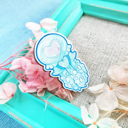 Pastel Lagoon Jellyfish wooden pin badge by Evy Benita