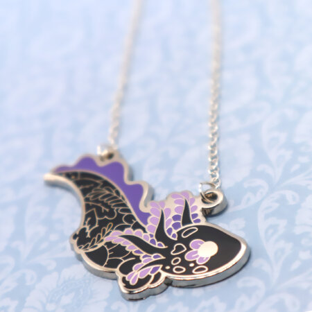 Floral axolotl enamel necklace pendant by Evy Benita