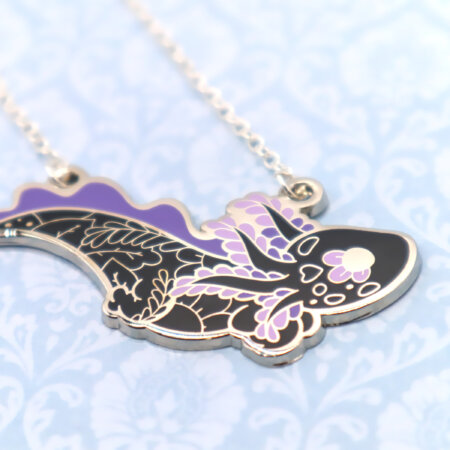 Floral axolotl enamel necklace pendant by Evy Benita