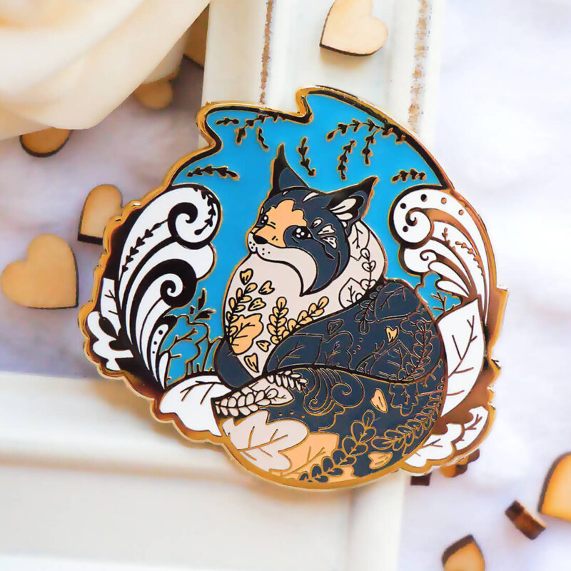Gold Winter Forest Cat Enamel Pin