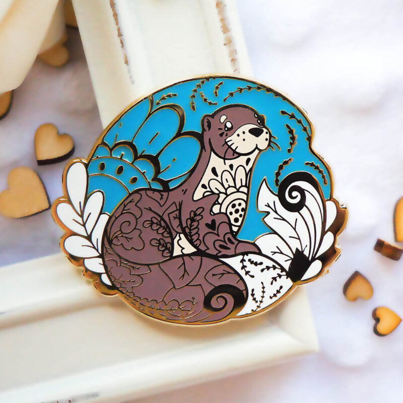 Gold Winter Old World Otter Enamel Pin
