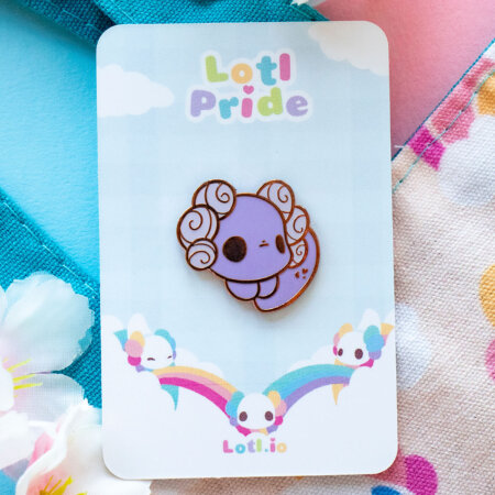 Pride Lotl axolotl enamel pin by Evy Benita and The Lotls