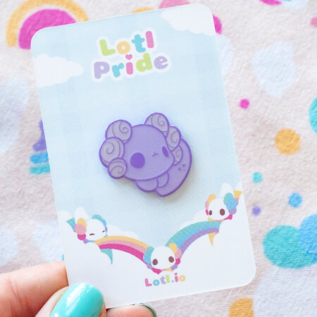 Pride Lotl axolotl enamel pin by Evy Benita and The Lotls