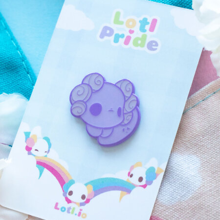 Pride Lotl axolotl enamel pin by Evy Benita and The Lotls