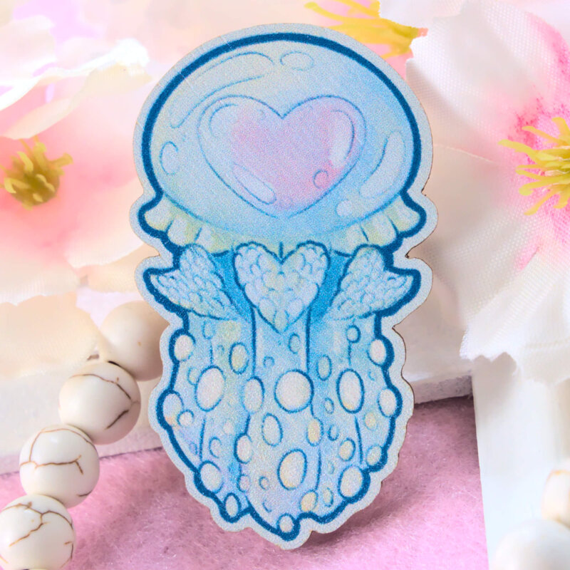 Pastel Lagoon Jellyfish wooden pin badge by Evy Benita